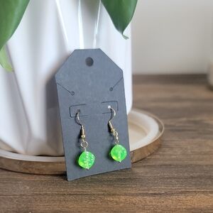 Green Dice Dangle Earrings